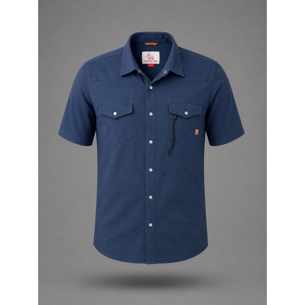 Western Rise‎ Mens Navy Blue Short Sleeve Snap Front Western Performance Shirt M